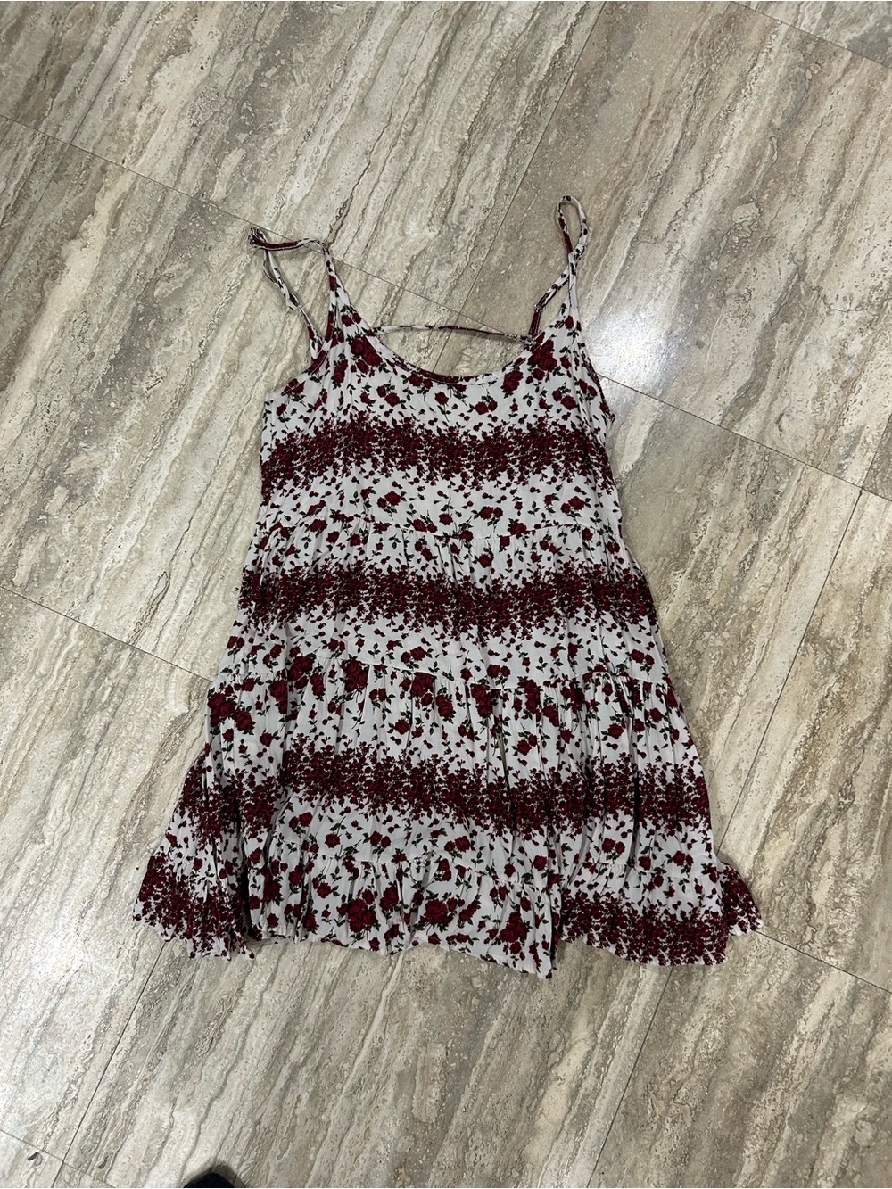 Brandy Melville White Jada Mini Dress with Burgundy Rose Print